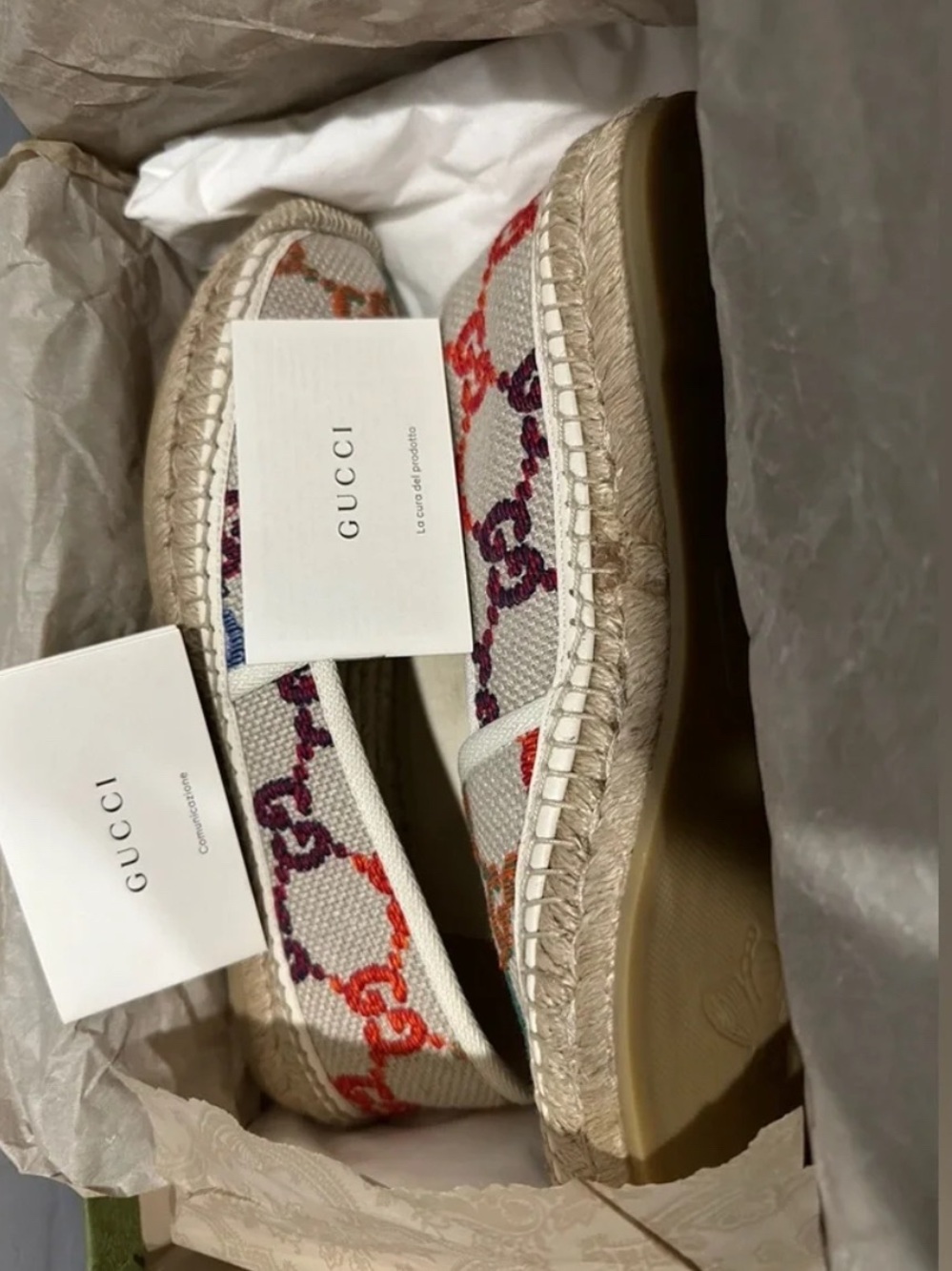 Gucci Multicolor Chain-Print Canvas Espadrilles in White